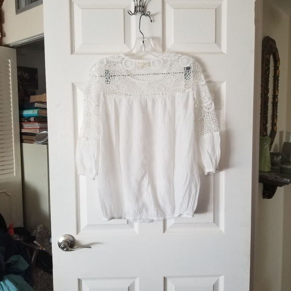 INDIGO ROSE Peasant Boho White Crochet Lace Blouse Size S - Picture 3 of 11